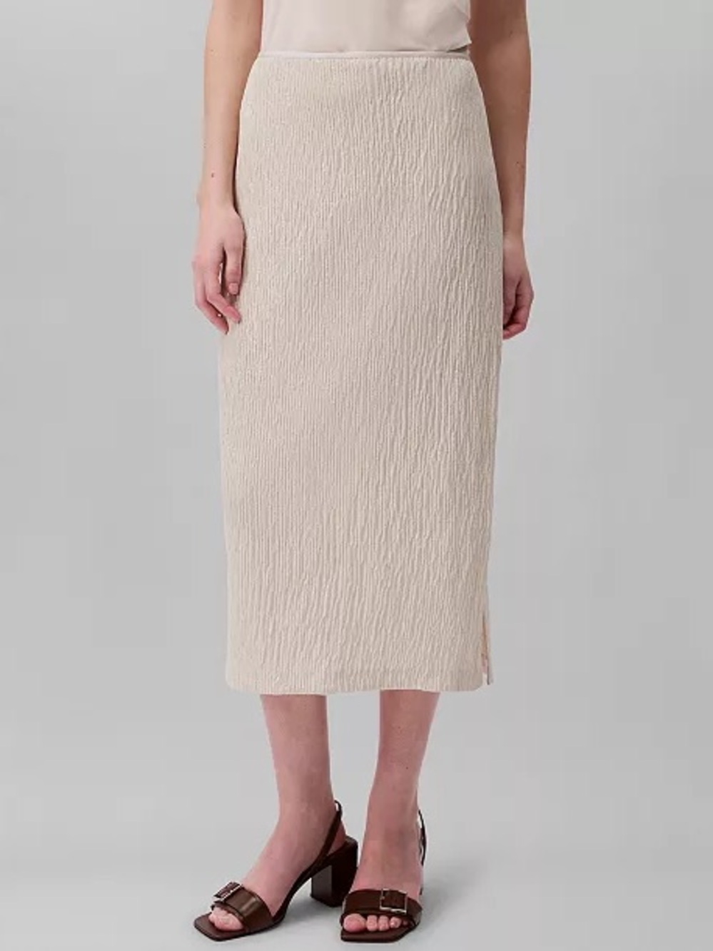 Calvin Klein Women's Sequined Side Slit Midi Skirt Oatmeal Beige Size 4 $129
